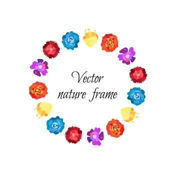 Floral wreath from beautiful colorful flowers isolated on white background and wedding frame. Vector