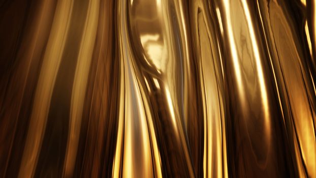 Abstract golden liquid smooth background with waves luxury. 3d illustration