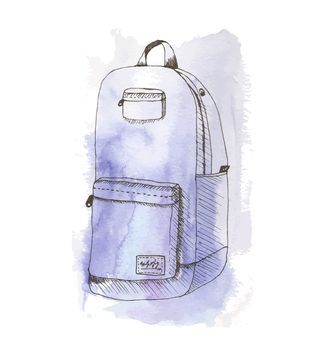 Aquarelle bag. School and camping symbol. Vector