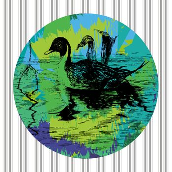 Black-white vector duck in pool in eps