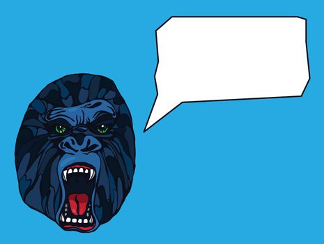 Growling detailed gorilla with text bubble. Design for t-shirt, poster, bag. Vector