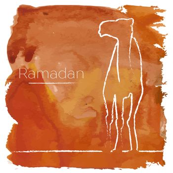 Ramadan greeting with camel, Islamic greeting card for Ramadan Kareem. Vector