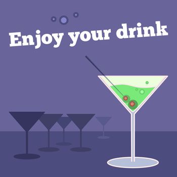 Vector poster, banner with goblet of martini and olives