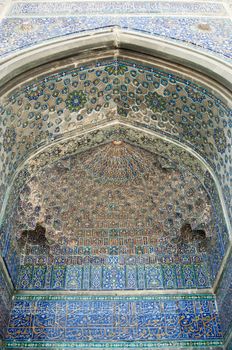 Ceiling arch with traditional ancient Asian pattern. the details of the architecture of medieval Central Asia