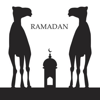 Ramadan greeting with camel, Islamic greeting card for Ramadan Kareem. Vector