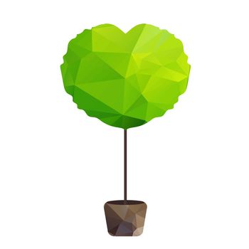 Vector triangle tree in pot as heart, nature symbol