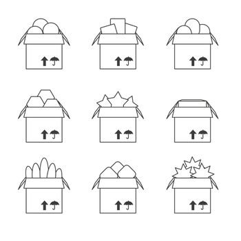 Set of templates with the full box, icons. Vector