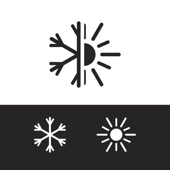 Air conditioning icon, nature logo, cold and warm. Winter snow, sunmmer sun. Vector