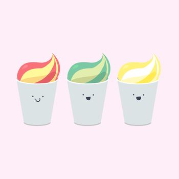 Vector set of emotional ice-creams with smiles and three color themes