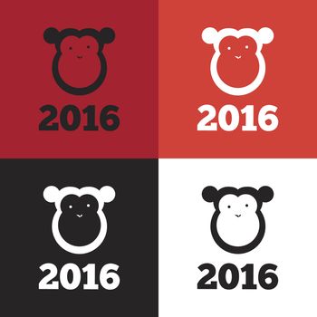 Monkey with text, 2016, happy new year, flat style