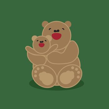Sticker, card with happy mother and child brown bear. Vector