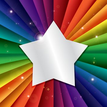 Bright vector rainbow celebration holiday banner, vector background and star icon