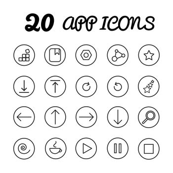 20 app icons, ui kit icons in vector, eps
