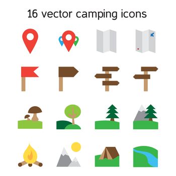 Set of camping, traveling and nature icons. Vector