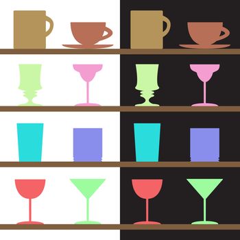Vector set of goblets, cups, glass silhouettes