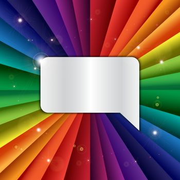 Bright vector rainbow celebration holiday banner with message icon, vector background and chat symbol