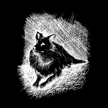 Vector dog in anddrawn engraving style by pen, retro hound