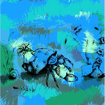 Crab in vector in the ocean, sea life
