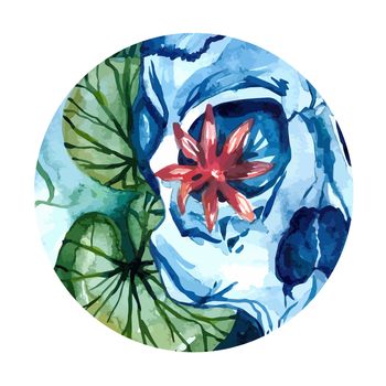 Vector aquarelle skull with lotus in the river