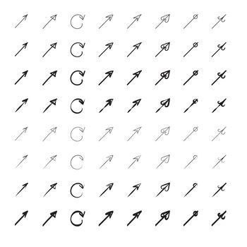 Black set of 64 hand drawn arrows. Vector