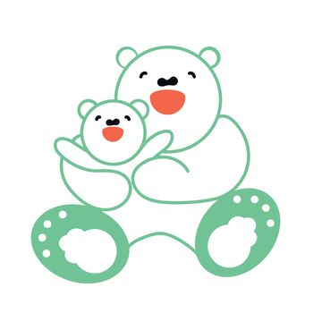 Sticker, card with happy mother and child white bear. Vector