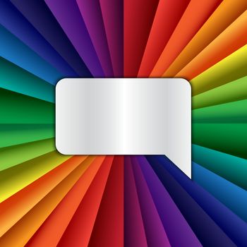 Bright vector rainbow celebration holiday banner with message icon, vector background and chat symbol