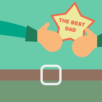 Vector Happy Fathers Day concept with happy father and his gift
