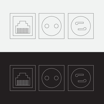 Flat power point or telephone socket. Elecrticity. Vector