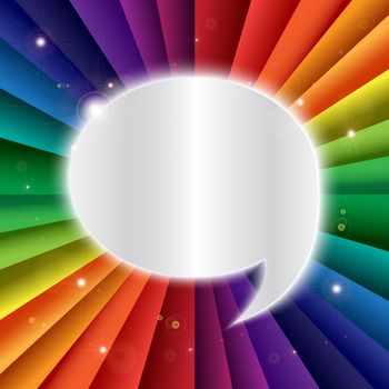 Bright vector rainbow celebration holiday banner with message icon, vector background and chat symbol
