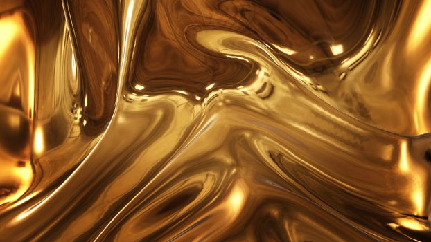 Abstract golden liquid smooth background with waves luxury. 3d illustration