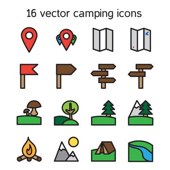 Set of camping, traveling and nature icons. Vector