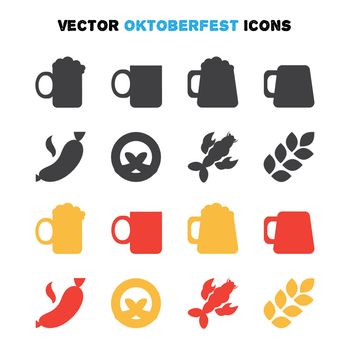 Oktoberfest icons set in silhouettes. Beer festival. Vector