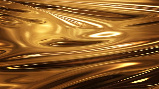 Abstract golden liquid smooth background with waves luxury. 3d illustration