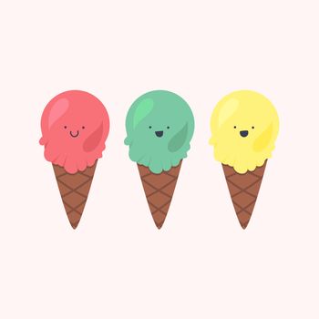 Vector set of emotional ice-creams with smiles and three color themes
