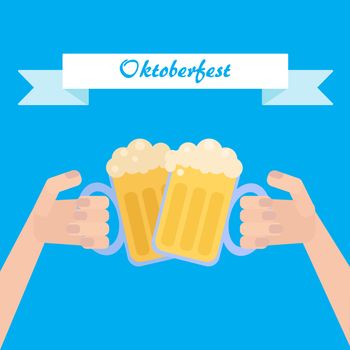 Oktoberfest poster with beer in hand. Vector