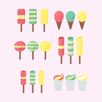Vector set of ice-creams with three color themes