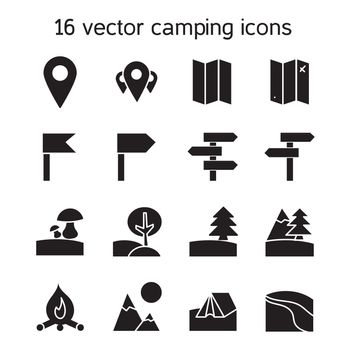 Set of camping, traveling and nature icons. Vector