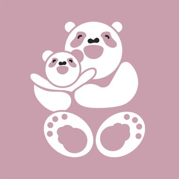 Vector sticker, card with happy father and child panda