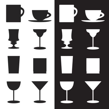 Vector set of goblets, cups, glass silhouettes