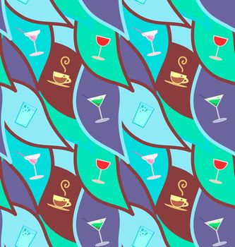 Vector seamless pattern with cocktails, restaurant background