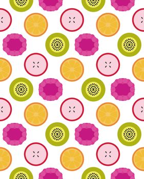 Vector fruit seamless pattern from apple, berry, orange and kiwi