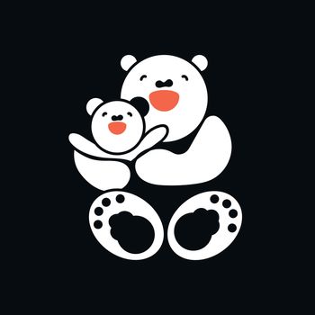 Sticker, card with happy mother and child white bear. Vector