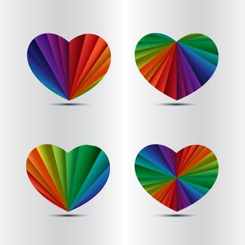Bright vector rainbow celebration holiday banner with heart icon, vector background and love symbol