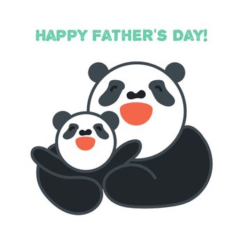 Vector sticker, card with happy father and child panda