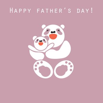 Vector sticker, card with happy father and child panda