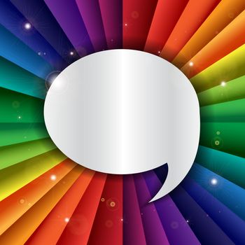 Bright vector rainbow celebration holiday banner with message icon, vector background and chat symbol
