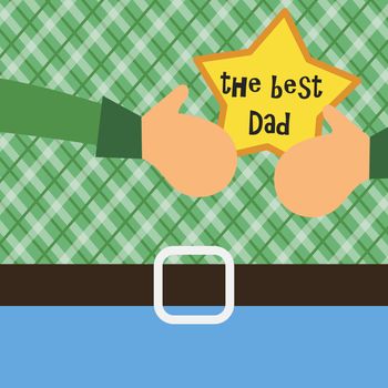 Vector Happy Fathers Day concept with happy father and his gift