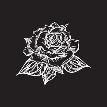 Hand Drawn Wedding Rose. Flower Template for wedding, holiday, celebration. Rose for print, tattoo and digital art. Vector