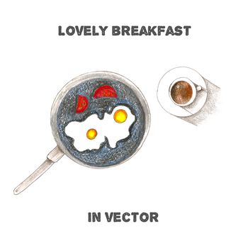 Vector breakfast by colorful pencils on morning