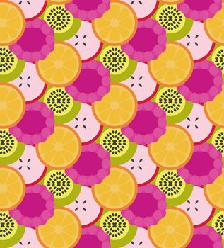 Vector fruit seamless pattern from apple, berry, orange and kiwi